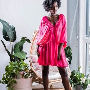 Fuschia Pink Silky Mid Length Dress